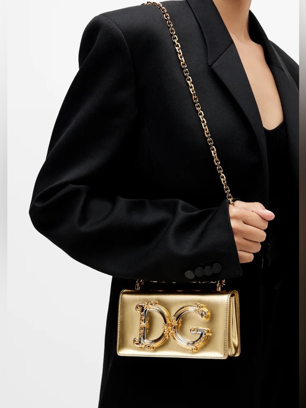 Dolce and Gabbana Gold DG Girls min Leather Bag